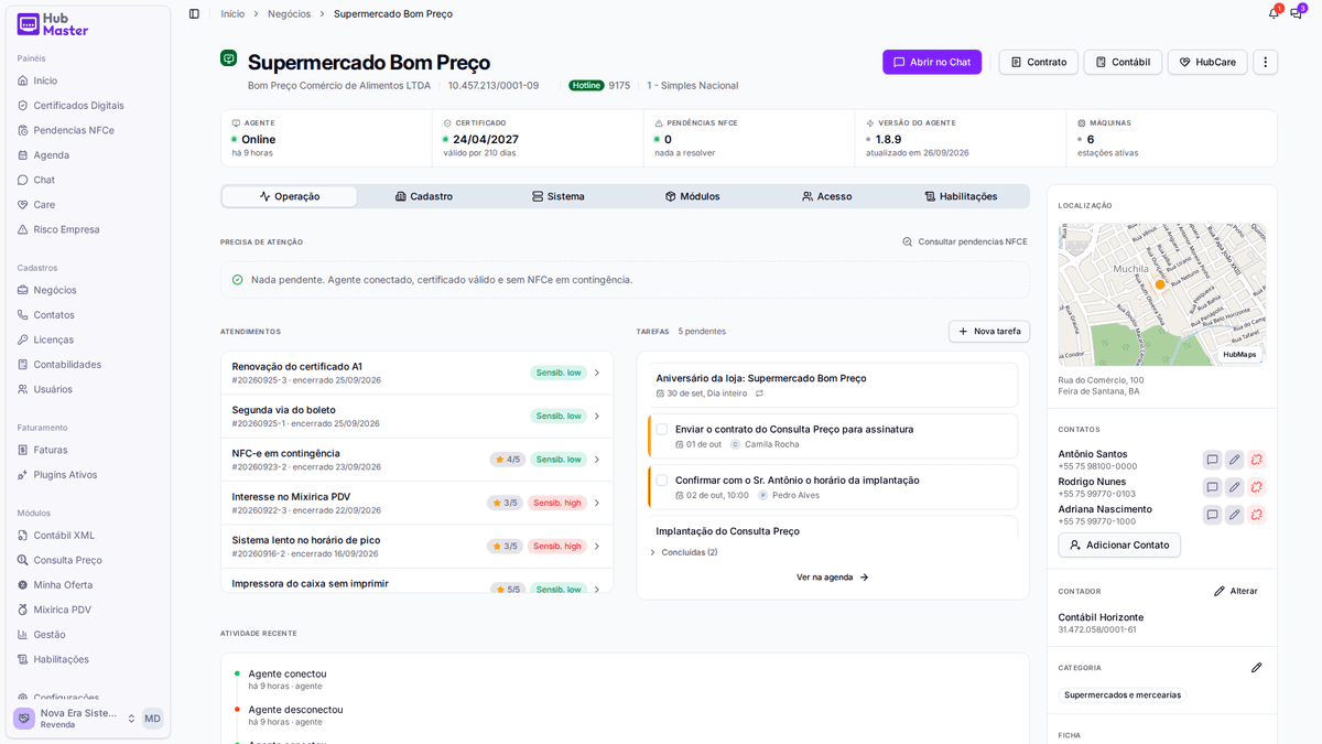 Bloco "Tarefas" na página do cliente, com as tarefas e os compromissos combinados com ele.