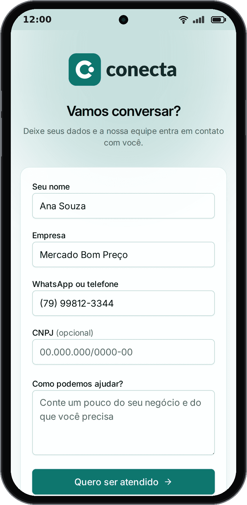 Página de captura de uma revenda no celular, com o logo e a cor dela e o formulário de contato.