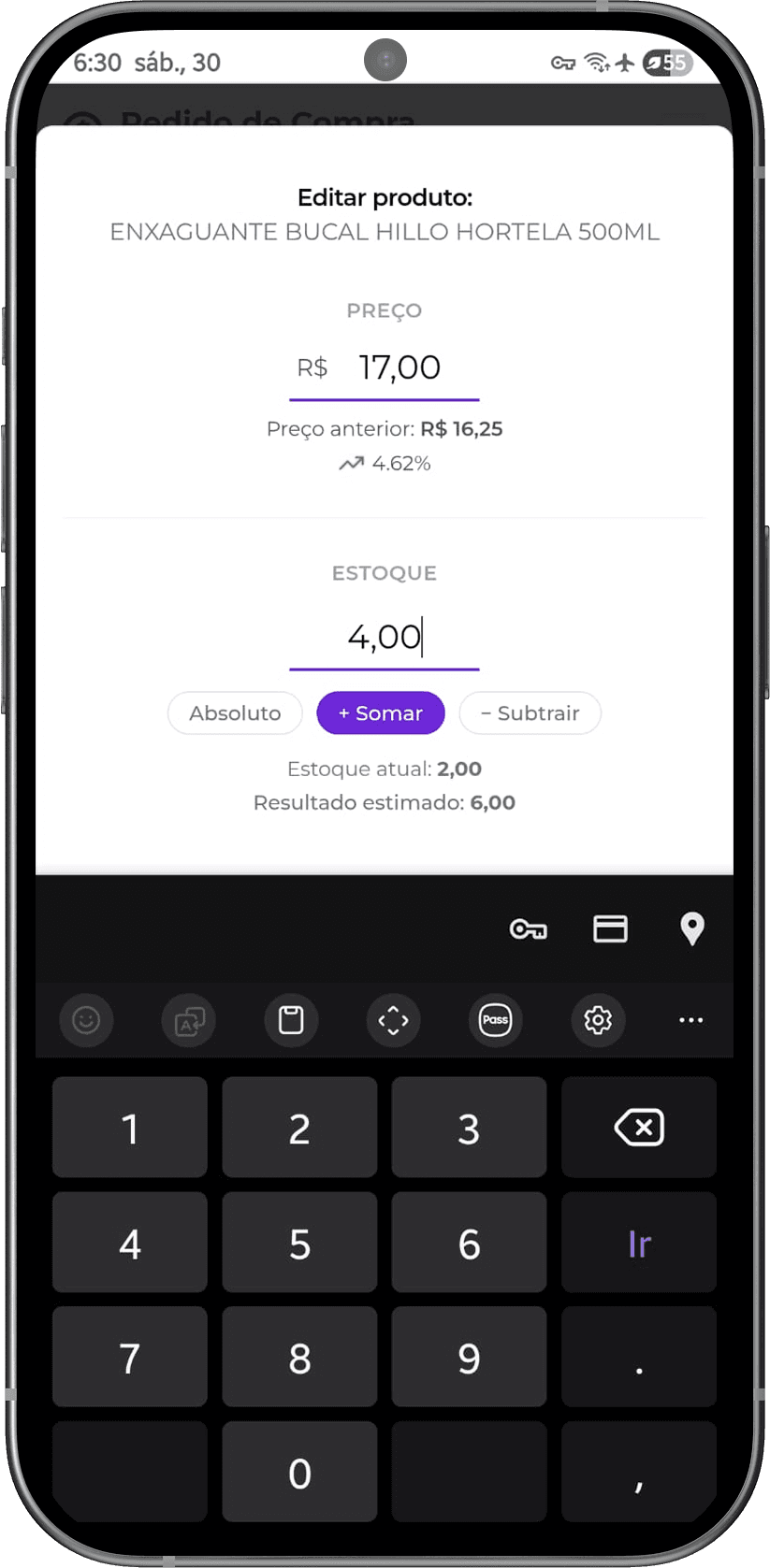 Editar produto - atualizar preço e estoque direto pelo app