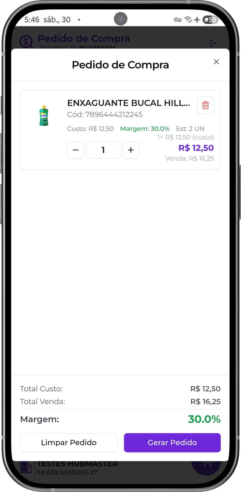 Resumo do pedido com totais de custo, venda e margem - gera Excel para compartilhar