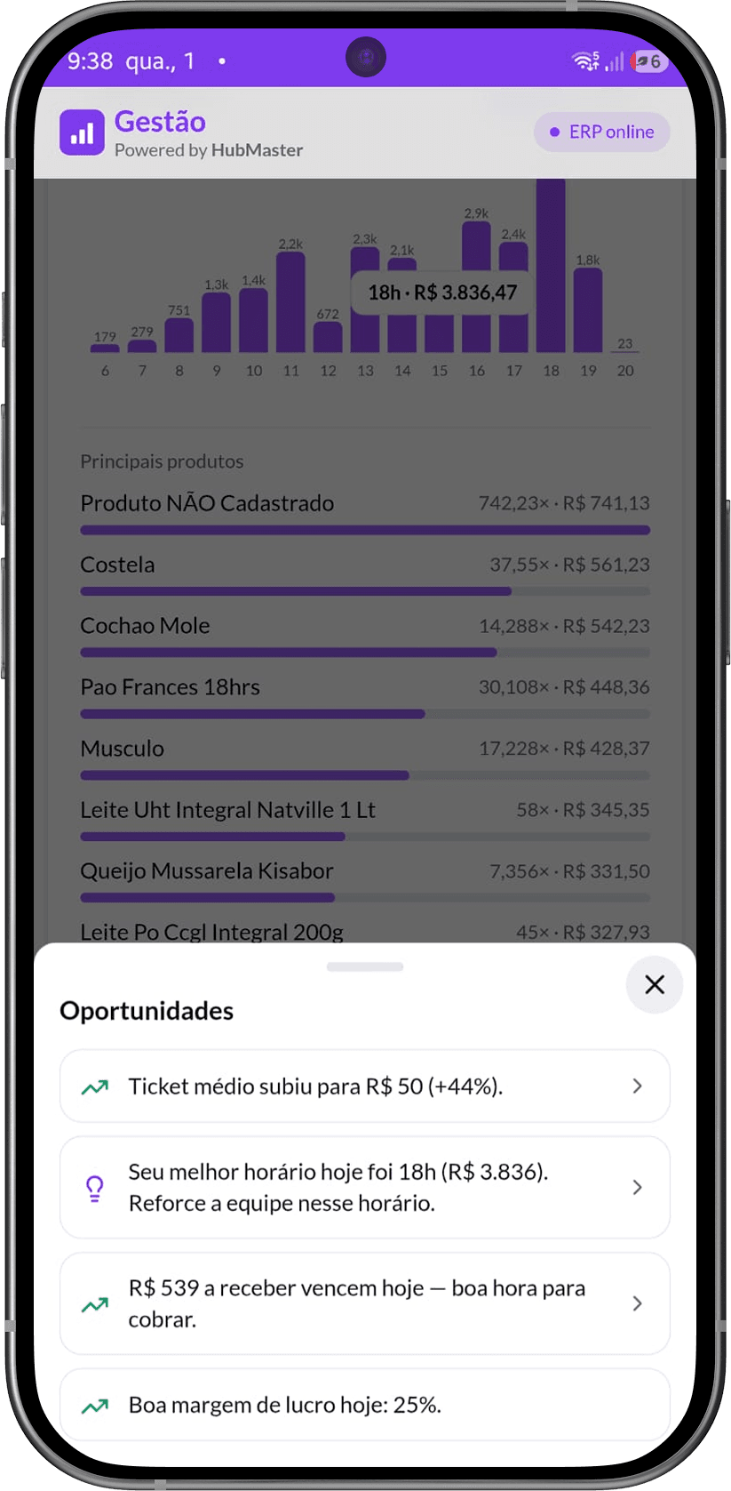 Indicação de oportunidades - pontos de crescimento identificados automaticamente