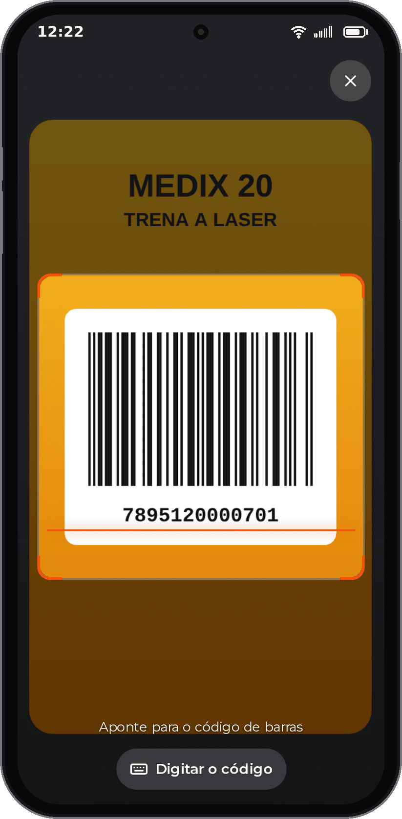 Leitor de câmera: lê o código no próprio aparelho, com lanterna e digitação manual