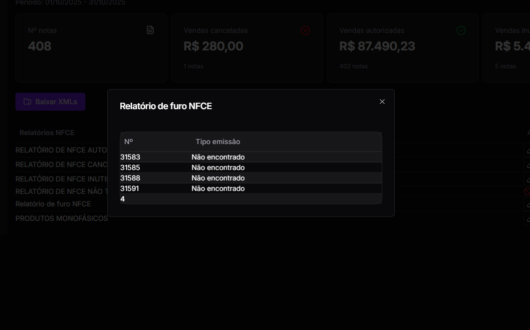 Relatório de Furo de Numeração - HubMaster